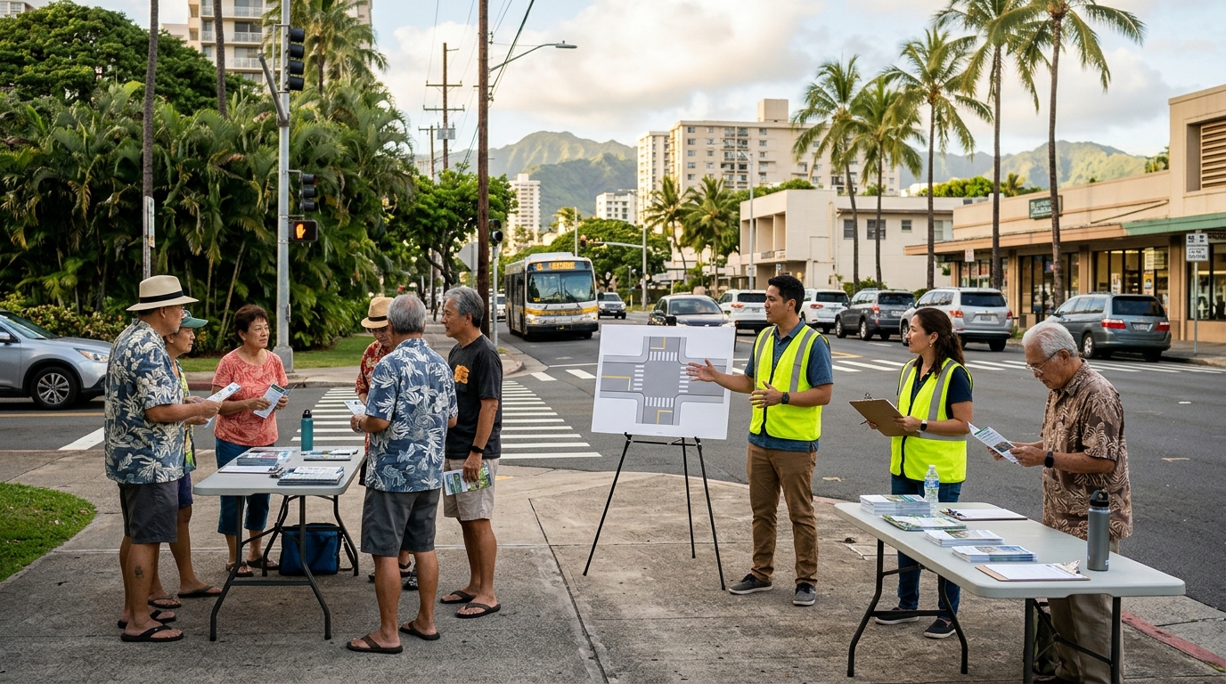 Illustrative Honolulu pedestrian safety outreach promoting responsible driving and safe crossings in 2026